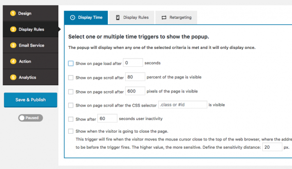 WordPress popup display time