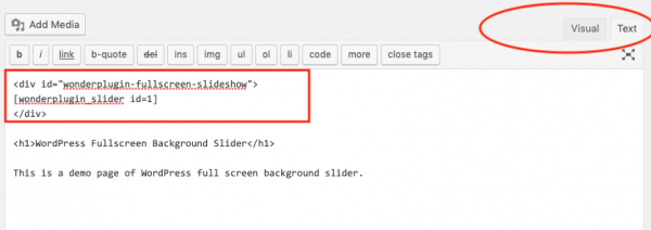 wordpress fullscreen slider htmlcode