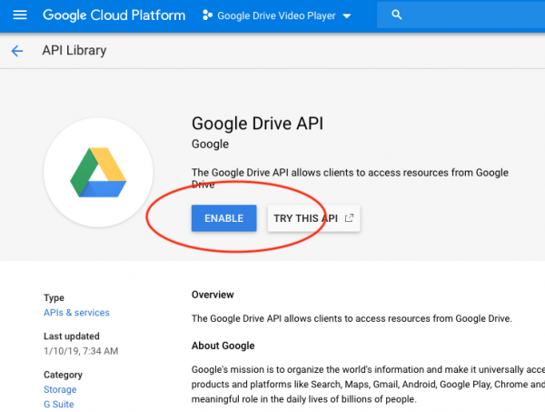 enable google data api