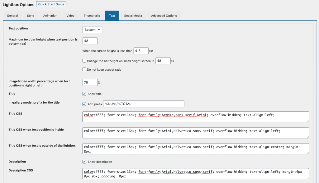 How to customise the WordPress lightbox caption, show web links, link